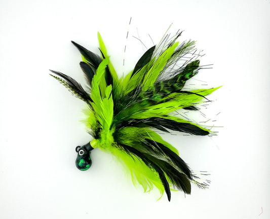 Chartreuse and black feathered cobia jig