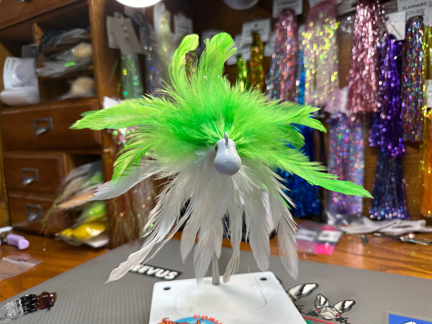 Feathered Jig - Chartreuse and White