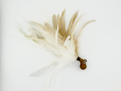 Feather jig to mimic bunker for cobia and redfish