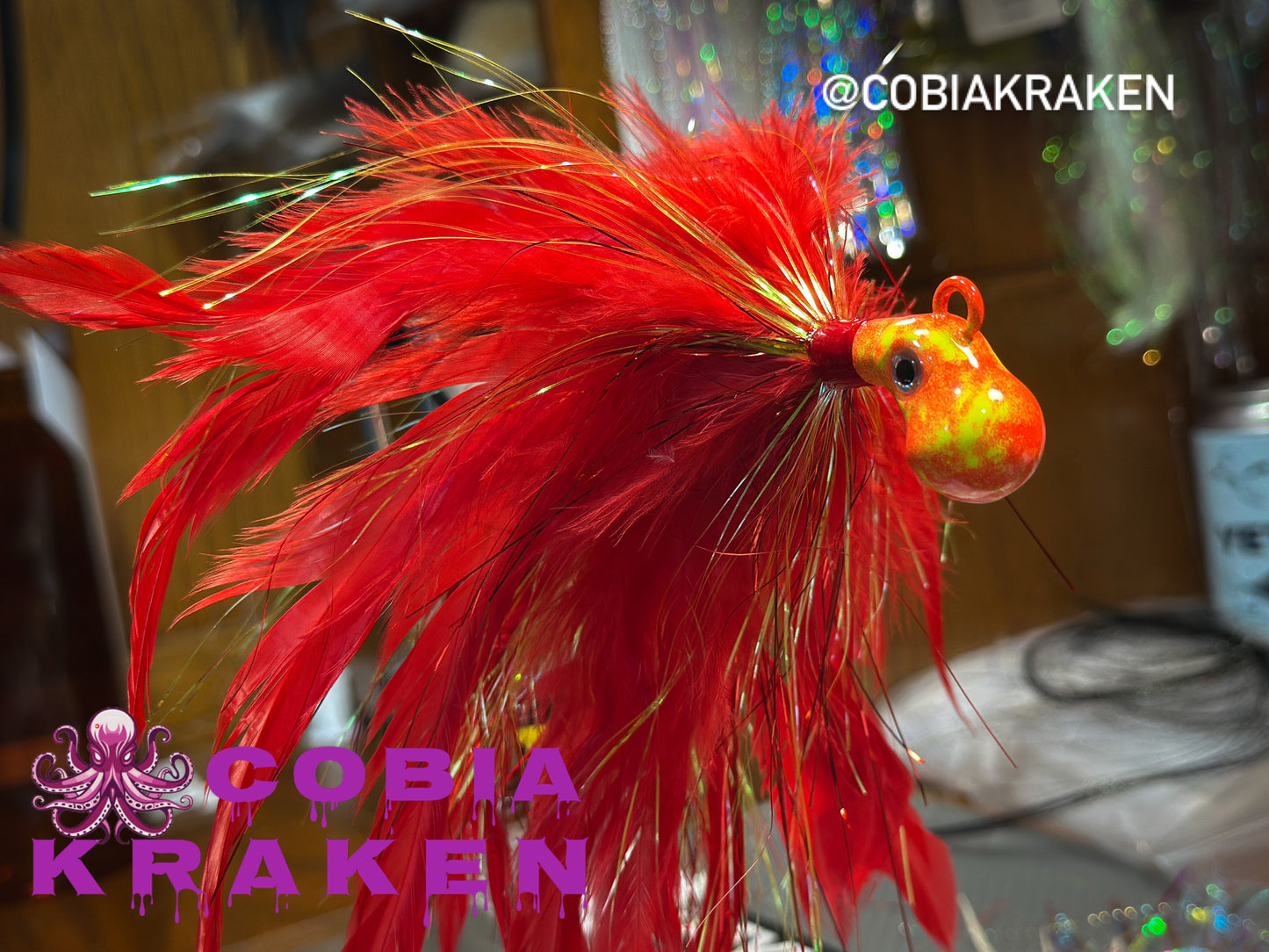 Feathered Cobia Jig - Red Kraken