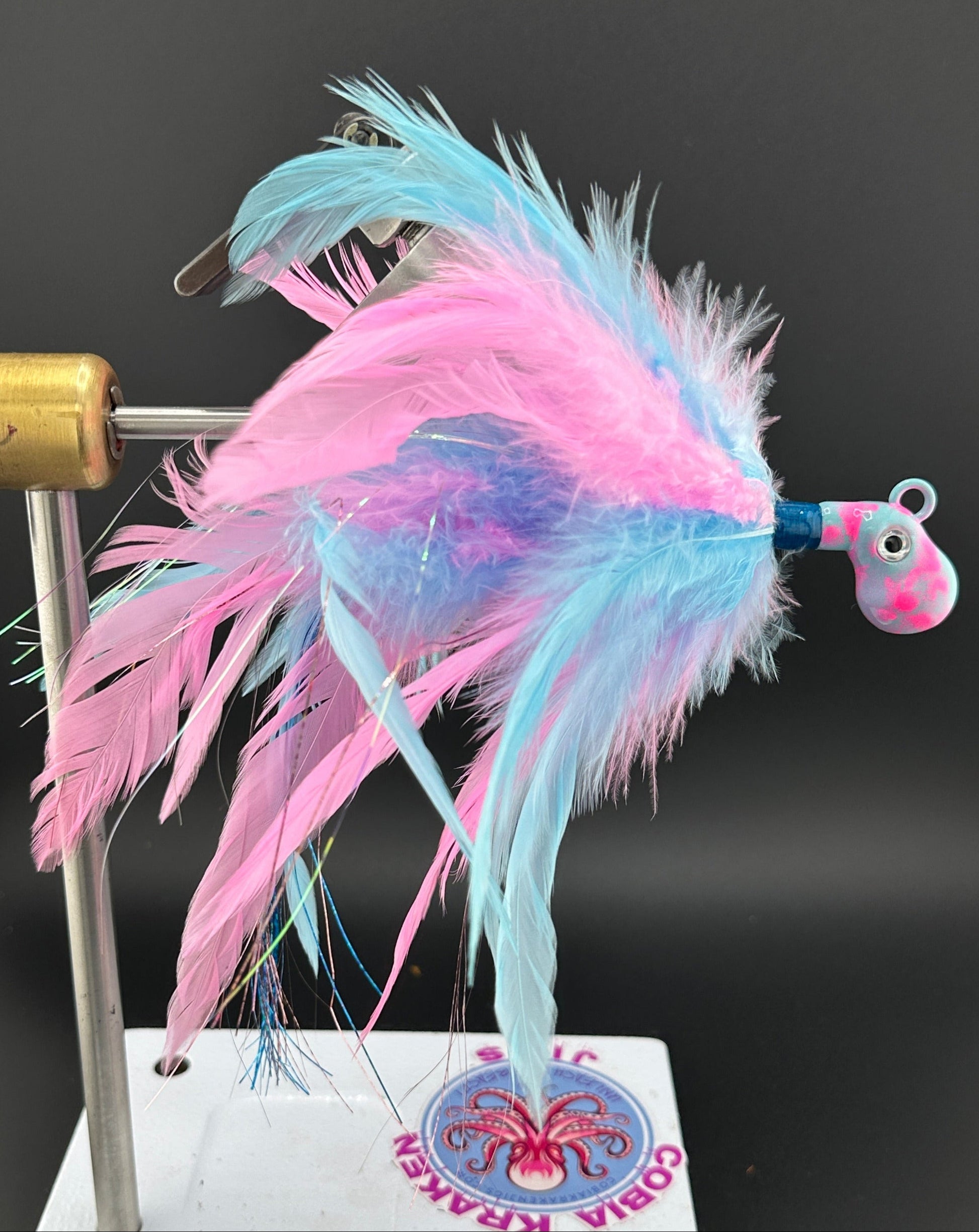 Cotton Candy Custom Saltwater Feather Jig for Cobia, Ling, Lemonfish, Red Fish, and Striped Bass