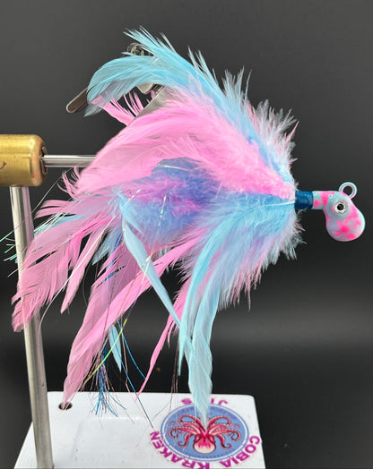 Cotton Candy Custom Saltwater Feather Jig for Cobia, Ling, Lemonfish, Red Fish, and Striped Bass