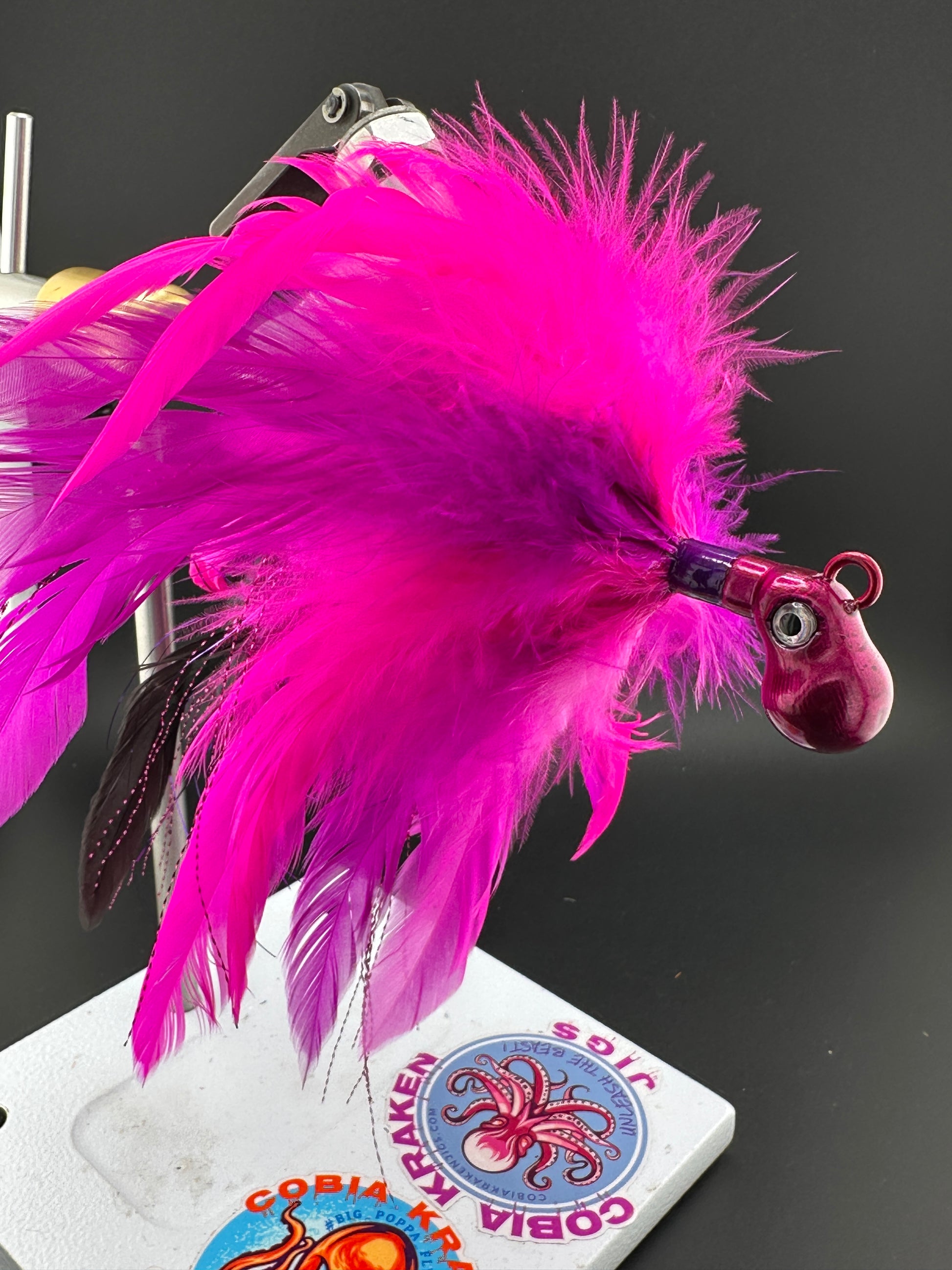 2oz Hot Pink and Magenta Custom Feather Cobia Jig with Octopus Head