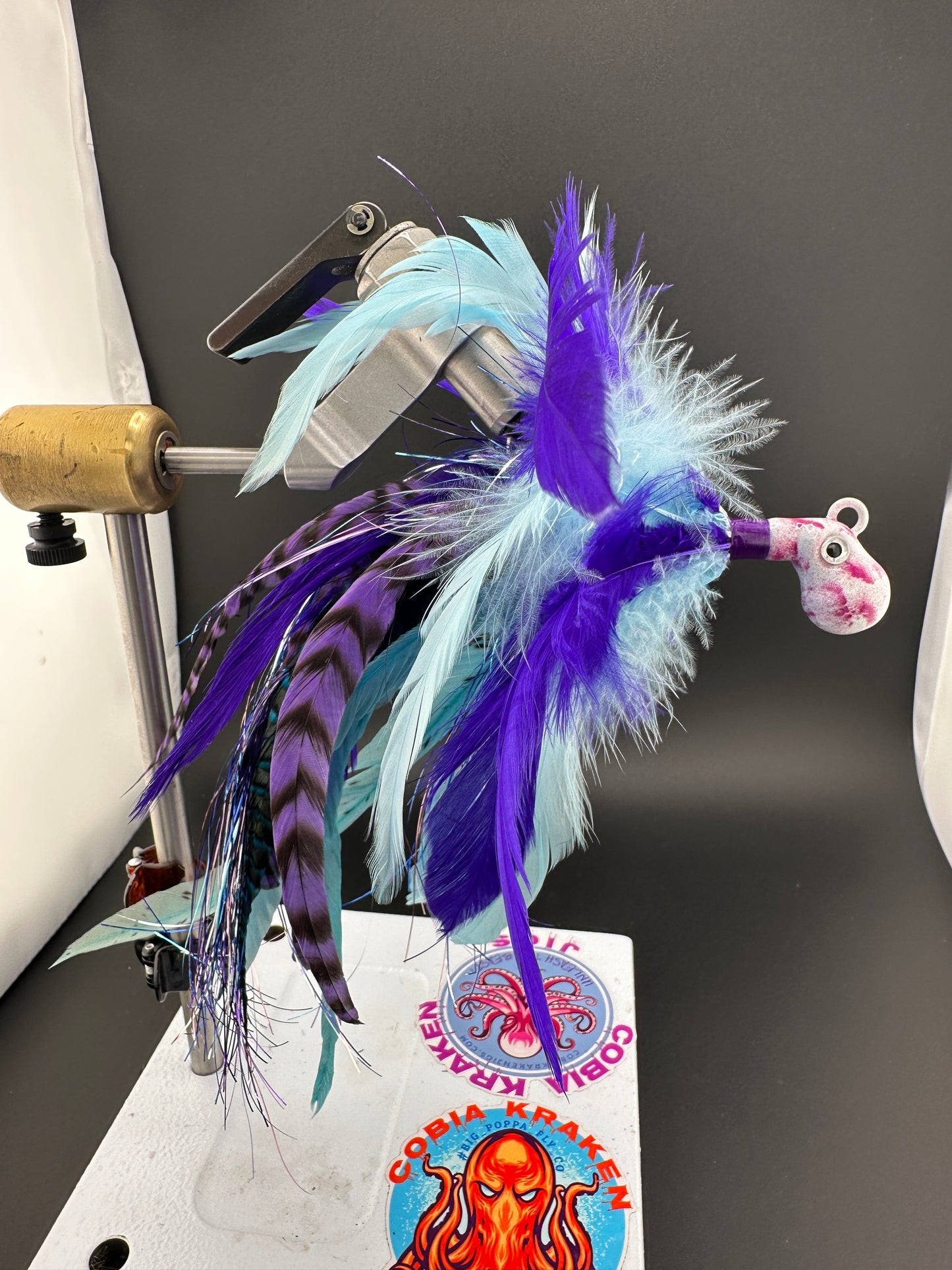 Purple and blue cobia jig with grizzly tail and 2oz octopus head for $15