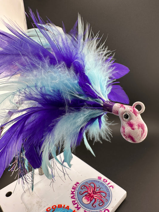 Purple and blue cobia feather jigs