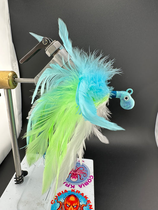 Blue Green White Cobia Jig by Cobia Kraken Jigs