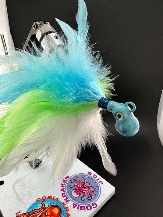 Light Blue Melon and White Cobia and Redfish custom saltwater jig