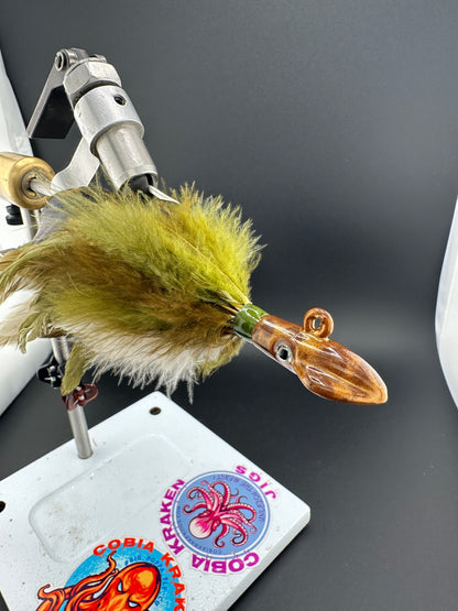 Squid head feather fishing jig for Cobia Fishing and Striped Bass Fishing